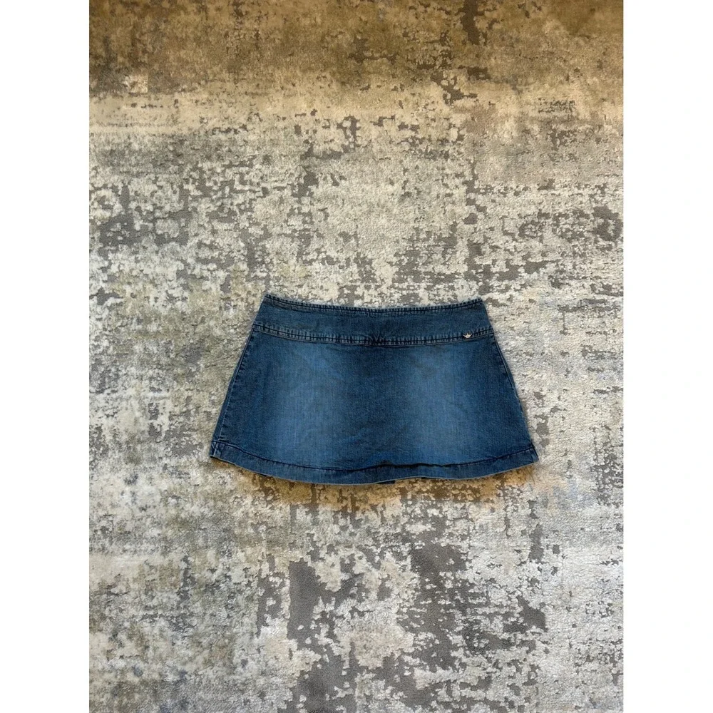 Y2K denim pleated mini micro skirt Baddie 4 button detail‎ 9